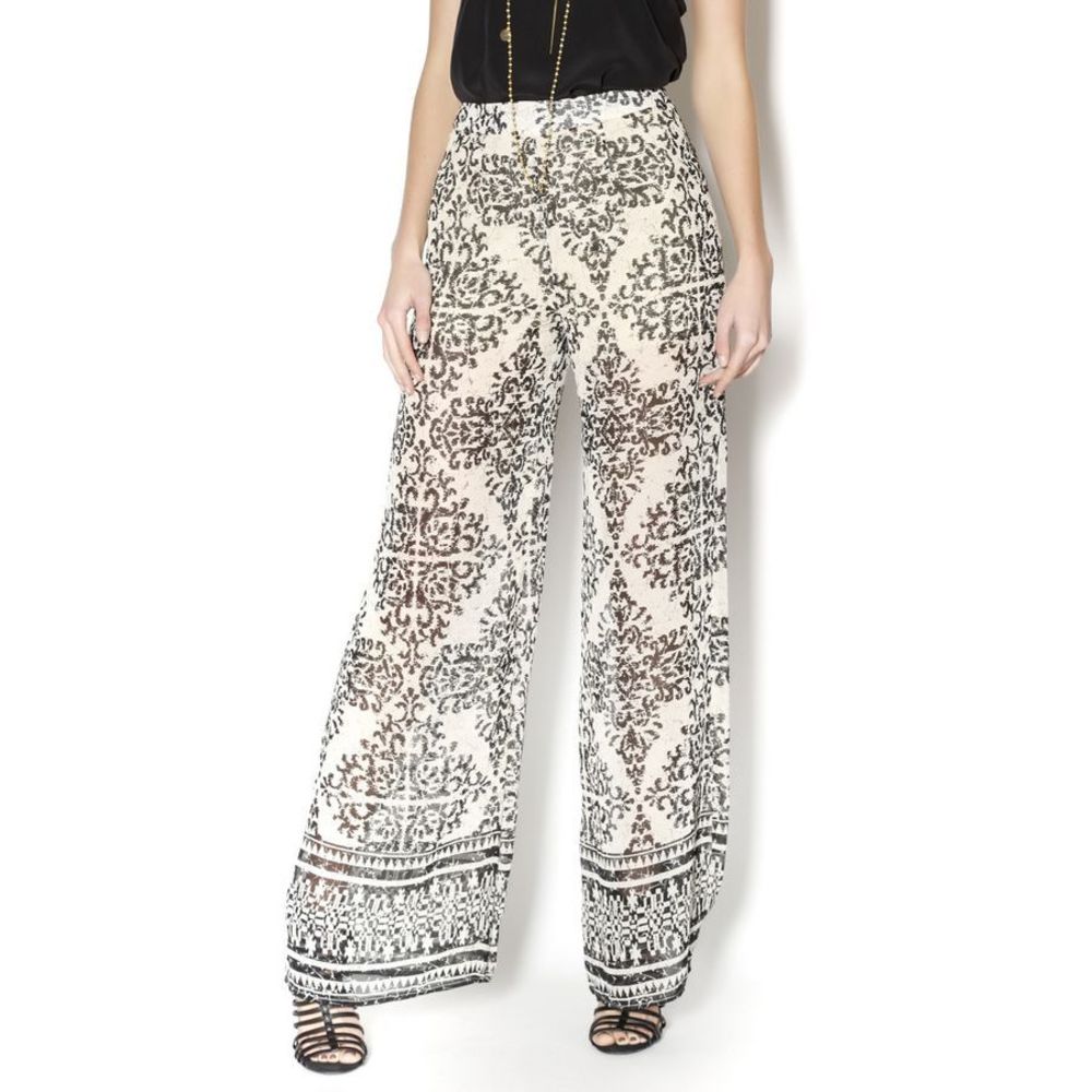 Lush Wide Leg Sheer Print Pants Size Large